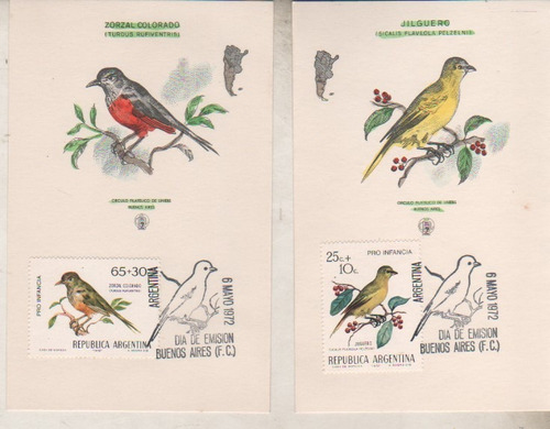 2 Tarjetas 1º Dia De Emision - Aves Argentinas - Año 1972