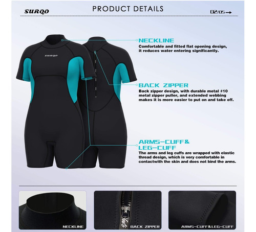 Surqo Traje De Neopreno Corto Para Mujer Talla M De 2mm