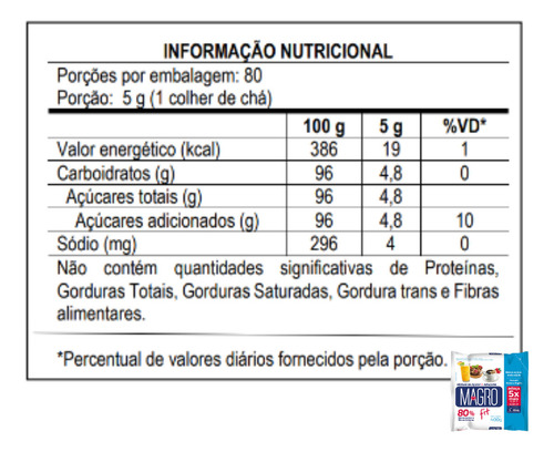 Açúcar Magro Com Sacarose Reduz Calorias 400g - Kit Com 10