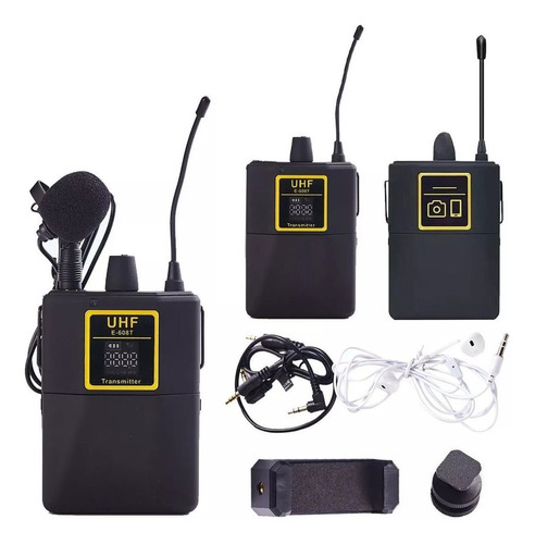 Sistema De 2 Micrófono De Solapa Uhf Camara Con 16 Canales Color WCM012