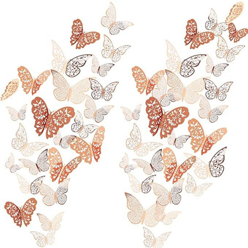 Vinilo Deco 3d Mariposas 3 Tamaños 72 Uni Rosa Gold