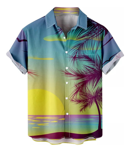 H Poleras De Manga Corta Estilo Hawaiano De Verano Para Homb