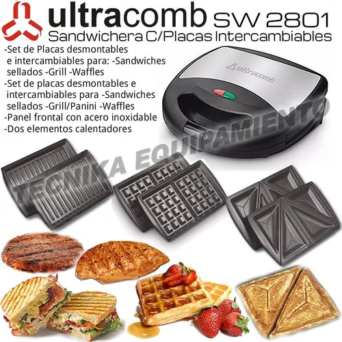 Sandwichera 3 en 1 PUNKTAL 800W Placas Intercambiables Sándwich Grill  Waffle, oferta LOi.