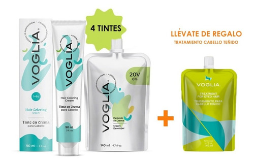 Paquete De 4 Tintes Voglia + Un Tratamiento Cabello Teñido