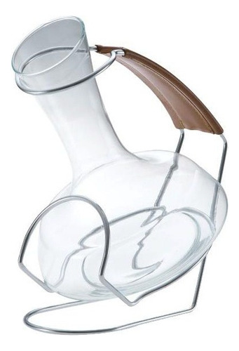 Decanter Vidro Com Suporte Alça Em Couro Vinho Chique 900ml