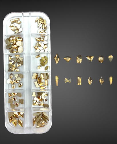 Piedra Strass Para Uñas Decoración Surtida Figuras Manicure Color Dorado