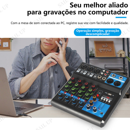 Mesa De Som Com Bluetooth 5 Canais Gravação Computador