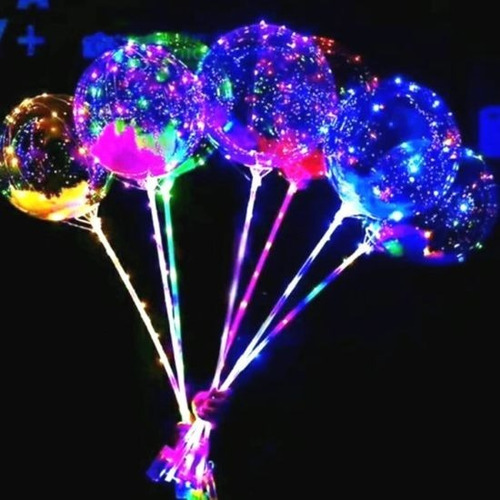 Imagen 5 de 10 de Globos Luminosos Led Cotillón Burbuja Cristal 60cm X5 Unidad