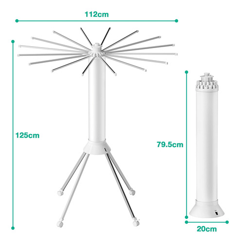 Tendedero Ropa Retractil Vertical Tender Ruedas Plegable Blanco