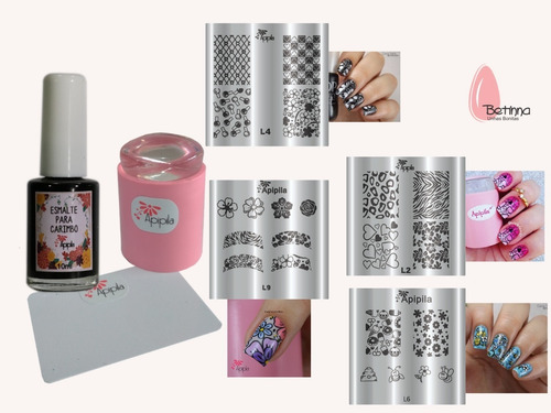 Kit 04 Placas L Apipila # Grátis 1 Carimbo + 1 Esmalte#