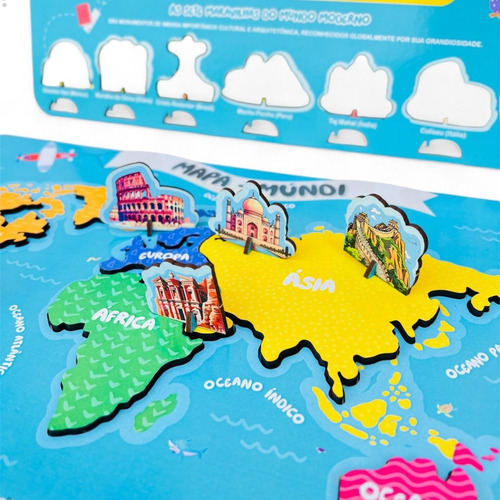 Quebra Cabeça Mapa Múndi Madeira Brinquedo Educativo 25 Pçs