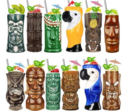 Juego De 12 Tazas De Cóctel Tiki - Tazas De Fiesta Hawaianas