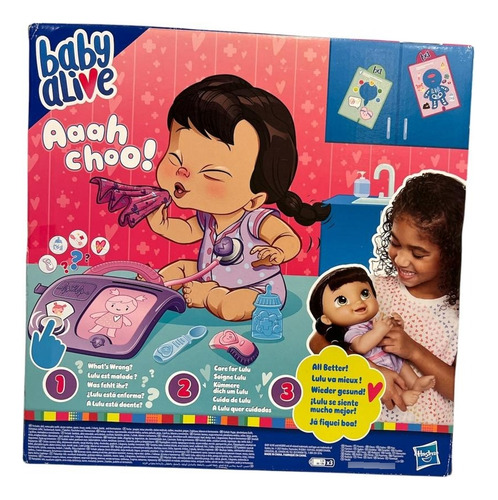 Boneca Baby Alive Lulu Achoo Fala Espirra Acessórios Morena