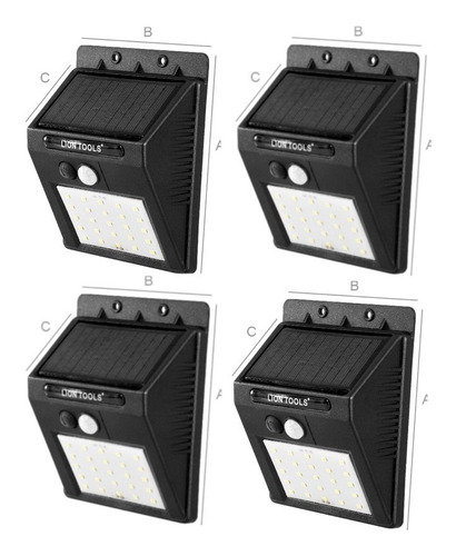 Lámpara Solar Led 4 Pack Sensor De Movimiento 25 Leds Ip65