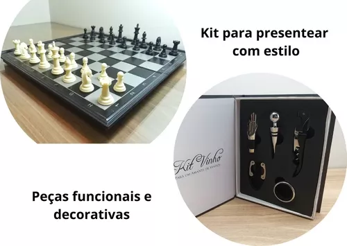 Kit 2 Em 1 Acessórios Vinho Wine Xadrez Presente Sofisticado