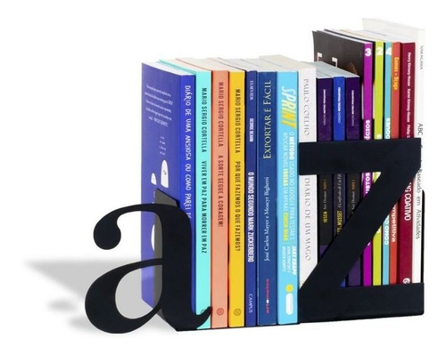 Organizador Aparador De Livros Suporte Az A-z Aço Preto