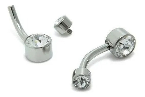 Piercing Titânio G23 Umbigo Dupla Zircônia Tamanho Médio Cor Cristal