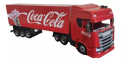 Caminhão Carreta Scania Baú Coca Cola 5 Eixos Brinquedo Madeira