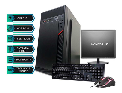 Computador Completo Com Monitor Multipc I3 4gb Ssd 120gb