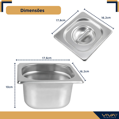 Cuba Gn 1/6 100mm Com Tampa Para Buffet Sorveteria Aço Inox
