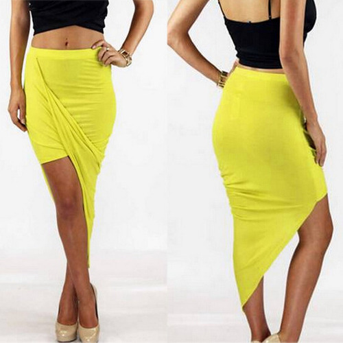 Lady Girl Wrap Draped Corte Oi Baixo Assimétrico Cintura Alt