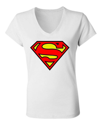 Remera Superman Logo Mujer Escote V - Spun Premium