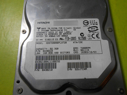 Disco Rigido Ide Hitachi 80gb - Hds728080plat20