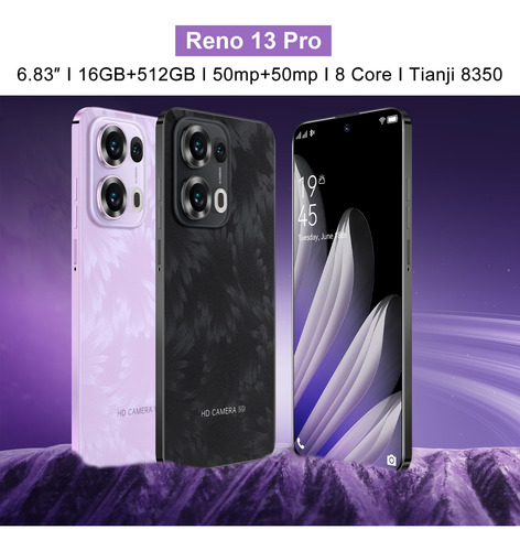 Dual Sim Reno13 Pro 2025 Más Vendido Teléfono 5g Es Súper Barato Celular 6.83 Pulgadas Pantalla Android 14 Smartphone 16gb Ram 512g Rom Desbloquea Lila