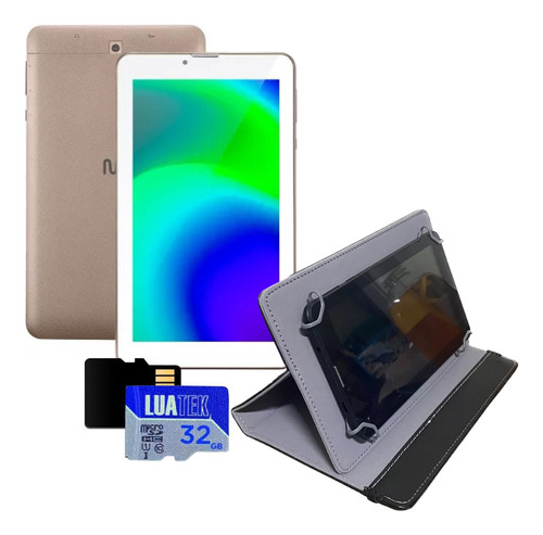 Tablet M7 3g 32gb Celular 2 Chips + Cartão 32gb+ Capa Suport Cor Dourado