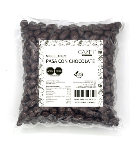 Pasas Cubiertas Con Chocolate 100% Natural Oaxaca 500g