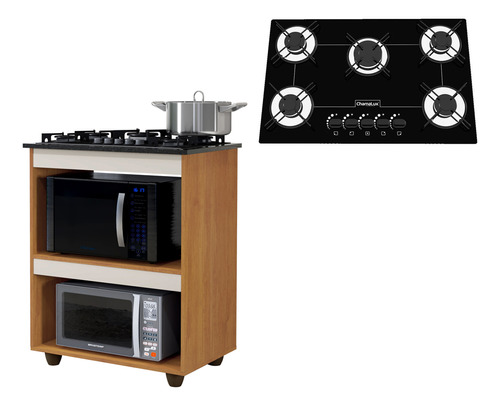 Kit Balcão Cooktop Turim Com Fogão 5 Bocas Chamalux