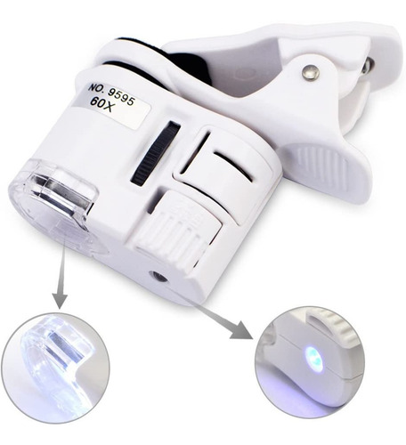 Lupa 60x Con Luz Led Blanco Uv Con Broche Para Celulares