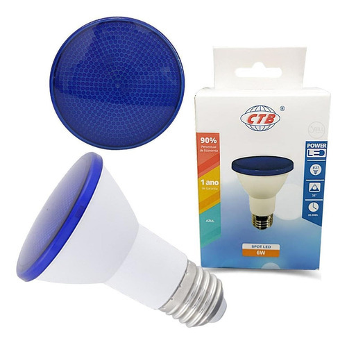 Lâmpada Led Par20 6w Bivolt E27 Azul Cor da luz Branco-frio 110V/220V