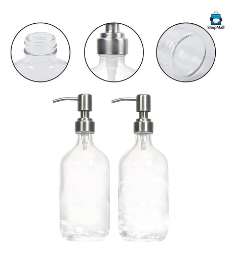 Juego 2 Dispensadores Jabón Vidrio Transparente 500ml Baño Color Trasnparente