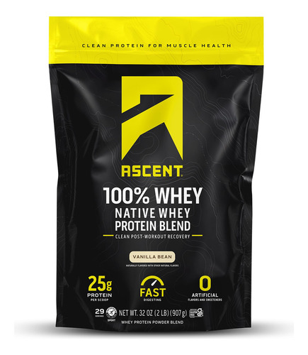 Ascent Proteína Whey 100% Aislado Vainilla 2 Lb Bcaa 5.5g