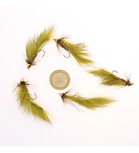 5x Moscas Streamer Zonker Verde Oliva Pesca Flyfish Fogfly