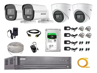 Cámaras Seguridad Kit 4 Hikvision 5mp Colorvu Noche + 1tb