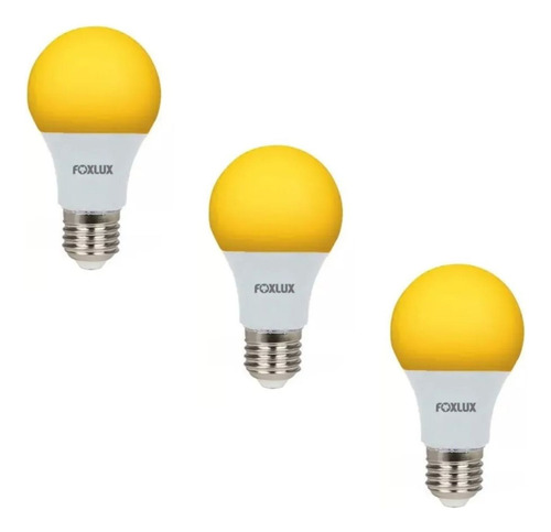 Kit 3 Unidades - Lampada Led Bulbo 7w Amarela Bivolt Foxlux Luz Amarelo 110-240v