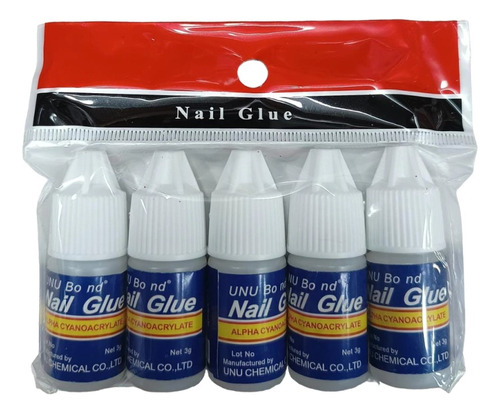 Pegamento Nail Glue Para Uñas Postizas Tips Strass Gotero X5