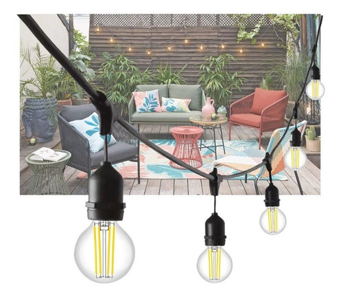 Imagen 2 de 10 de Guirnalda Vintage Luces Led Para Exterior 10 Mts 20 Focos