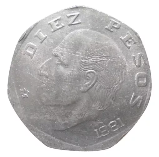 México 10 Pesos Hidalgo 1981 Error: Descentrada I3r#1