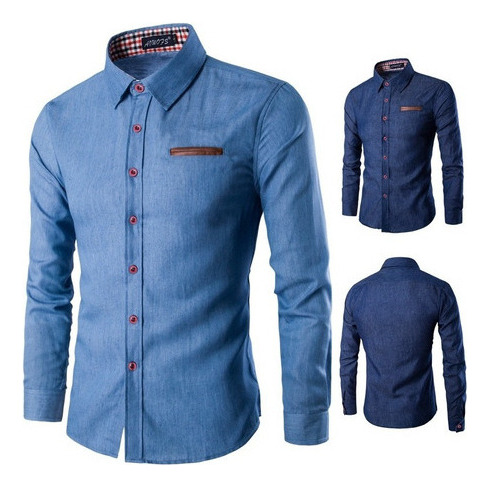 Camisa Vaquera De Manga Larga De Corte Ajustado Para Hombre