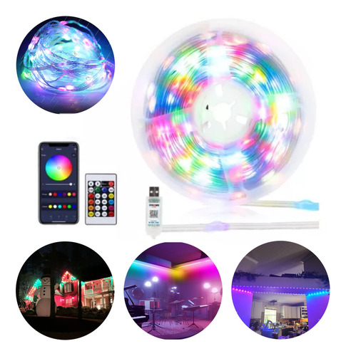 Tira De Led Luz 10m Bluetooth Rgbic Ip65 App Control Inteligentes Música Exterior Multicolor Decoración Wevivi