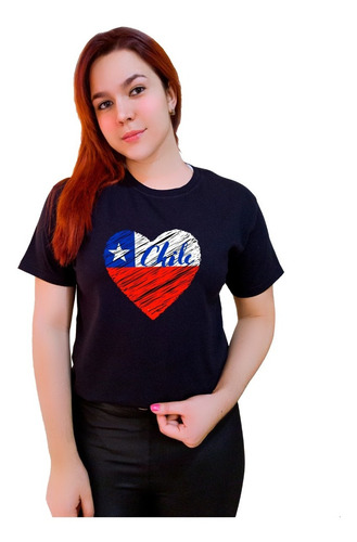 Polera 100% Algodón Fiestas Patrias Corazón Chileno Familiar