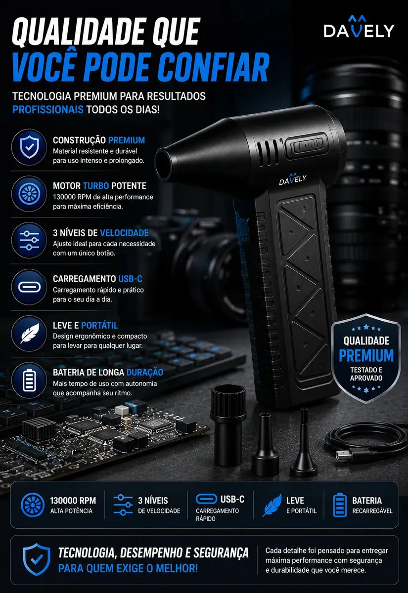 Mini Ventilador Soprador Ar Turbo 130000rpm Assoprador Sem Fio Recarregável Usb 3 Níveis Jato... 4
