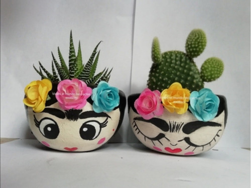 Maceta Frida Con Cactus O Suculenta