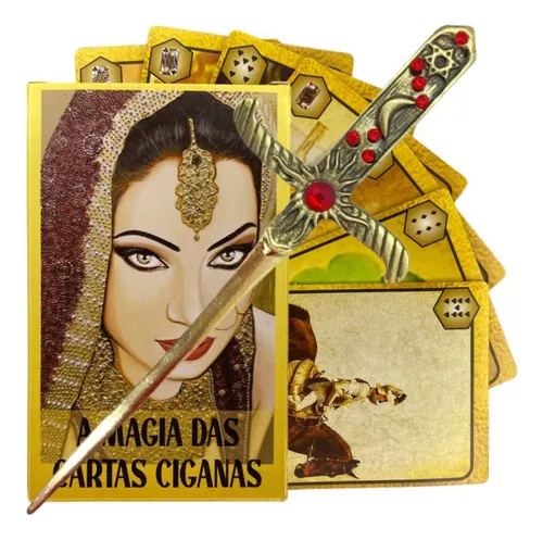 KIT Baralho Cigano Lenormand 36 Cartas + Athame Dourado - META