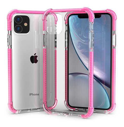Protector iPhone 11 Transparente Con Borde Color Rosa