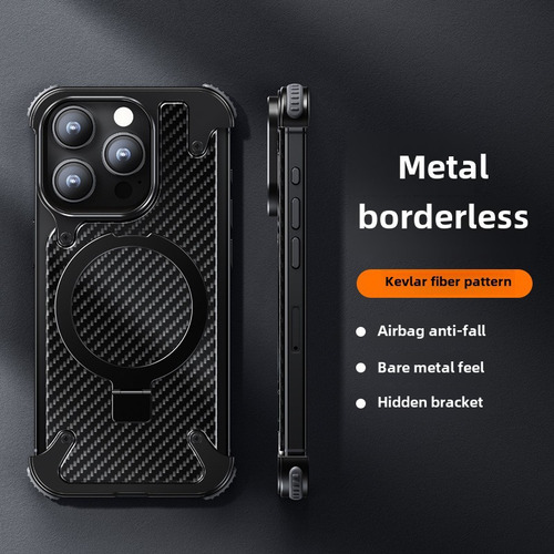Capa De Fibra De Carbono Com Suporte Magnético Para iPhone