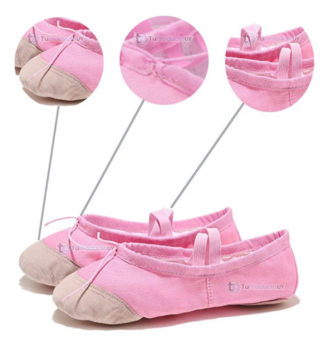 Imagen 1 de 7 de Zapatilla Ballet Lona Puntera Cuero Rosa Danza -tuproductouy